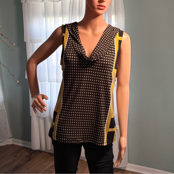 Calvin Klein Sleeveless Geometric Print Cowl Neck Blouse |XL - Picture 7 of 8